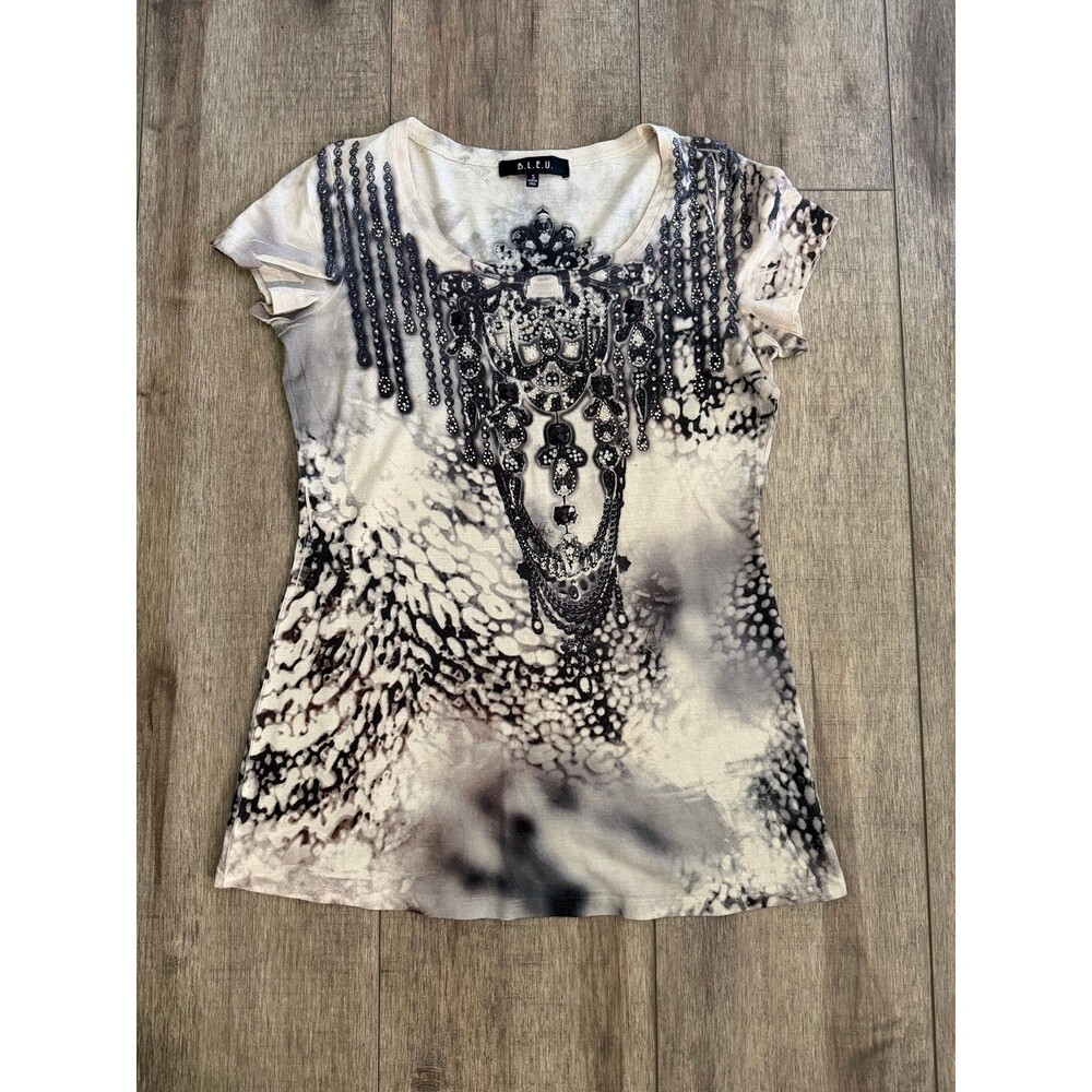 Y2K B.L.E.U. Animal Print Embellished Top Size Small Cyber Grunge